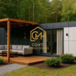 kontener mieszkalny 35m2 z dużymi przeszkleniami i tarasem