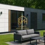 kontener mieszkalny nowoczesny projekt z dużymi oknami i drzwiami przesuwnymi