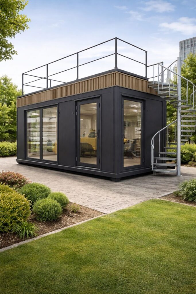 kontener gastronomiczny z tarasem na dachu