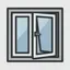 A_2D_digital_icon_depicts_a_square_double-hung_win